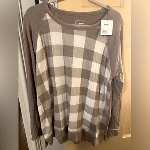 Brown checkered Sonoma sweatshirt with solid sleeves